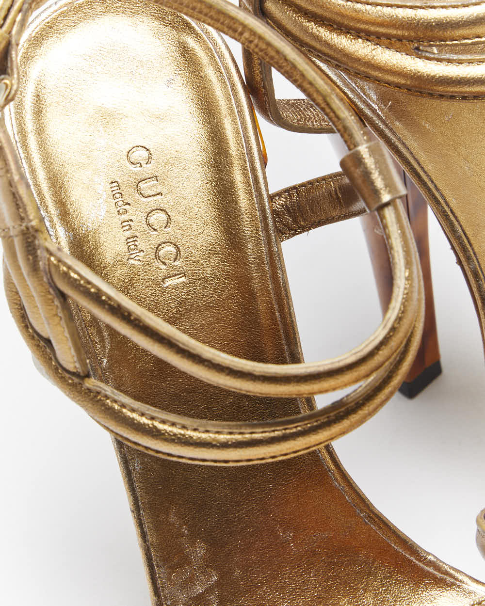 Vintage Y2k 00s Gucci Gold Tortoise Shell Heels - UK4