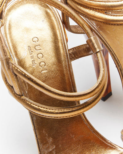 Vintage Y2k 00s Gucci Gold Tortoise Shell Heels - UK4
