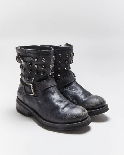 Vintage ASH Skull Studded Leather Biker Boots - UK6