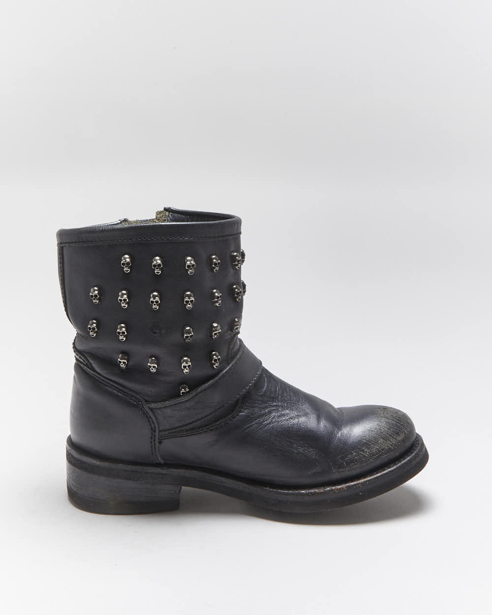 Vintage ASH Skull Studded Leather Biker Boots - UK6