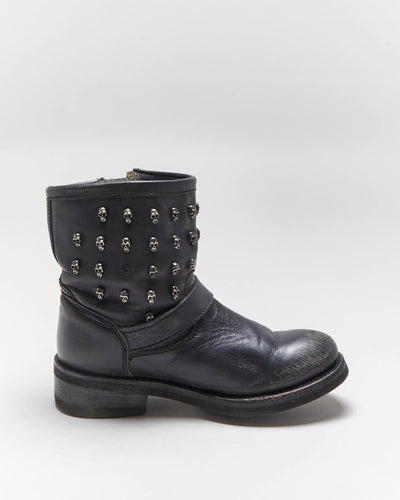 Vintage ASH Skull Studded Leather Biker Boots - UK6