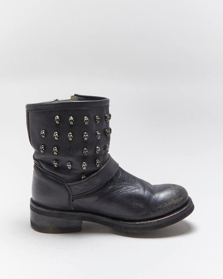 Vintage ASH Skull Studded Leather Biker Boots - UK6