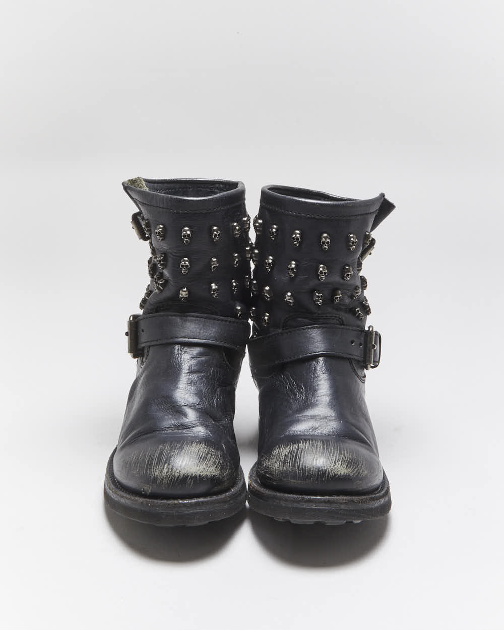 Vintage ASH Skull Studded Leather Biker Boots - UK6