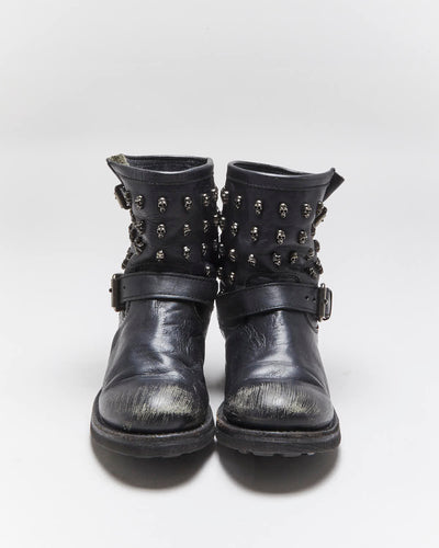 Vintage ASH Skull Studded Leather Biker Boots - UK6