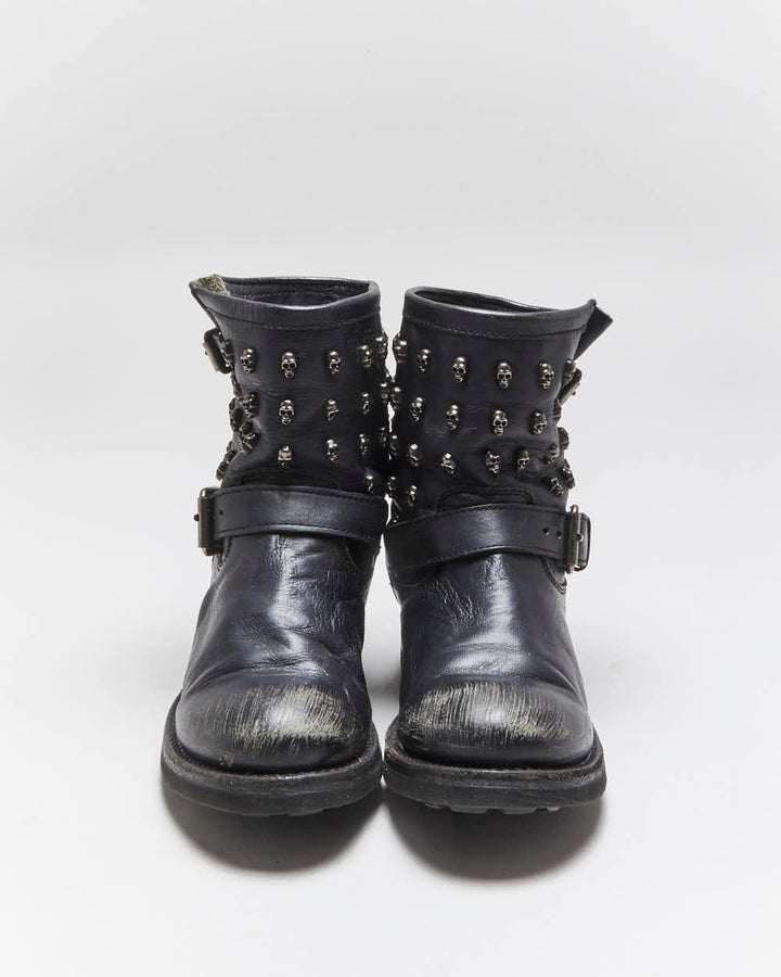Vintage ASH Skull Studded Leather Biker Boots - UK6