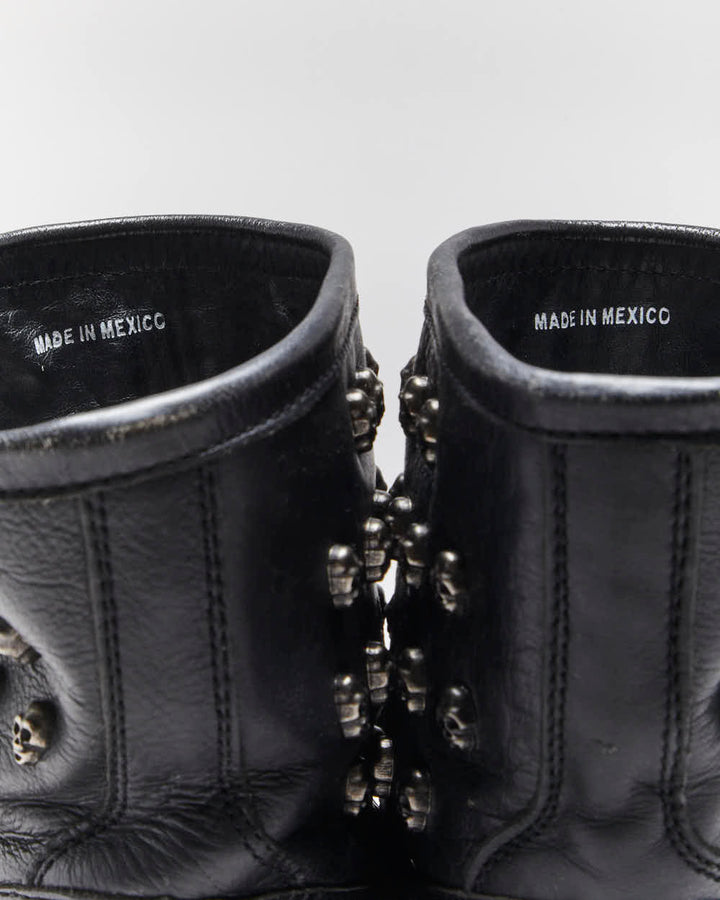 Vintage ASH Skull Studded Leather Biker Boots - UK6