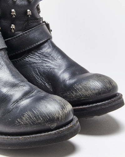 Vintage ASH Skull Studded Leather Biker Boots - UK6