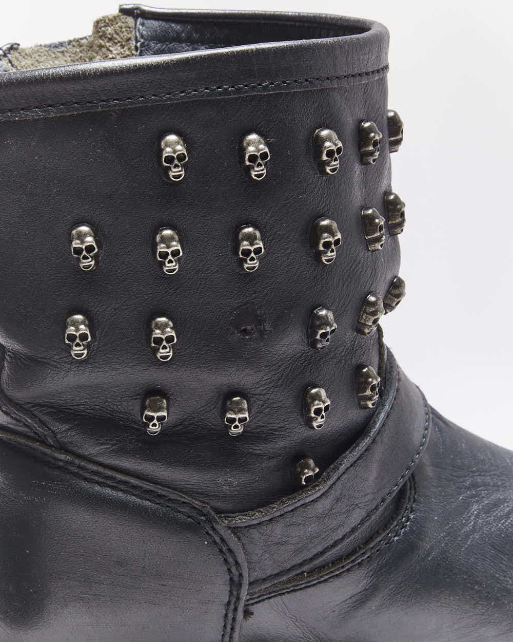 Vintage ASH Skull Studded Leather Biker Boots - UK6 – Rokit