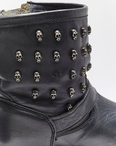 Vintage ASH Skull Studded Leather Biker Boots - UK6