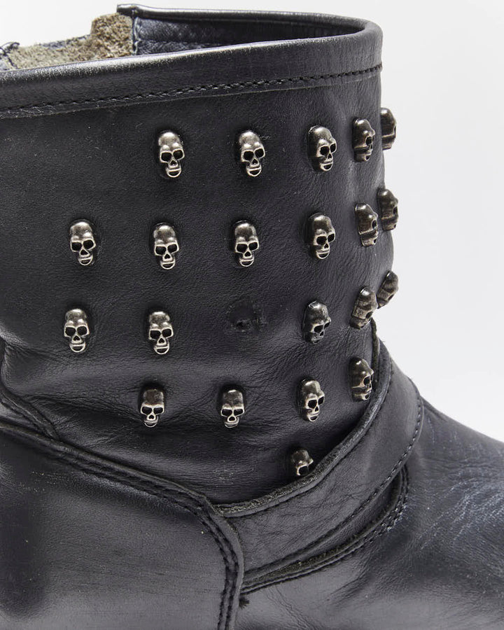 Vintage ASH Skull Studded Leather Biker Boots - UK6