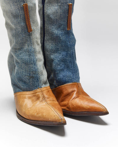 Vintage Y2K 00s Miss Sixty Knee High Denim & Leather Pointed Toe Boots - UK4