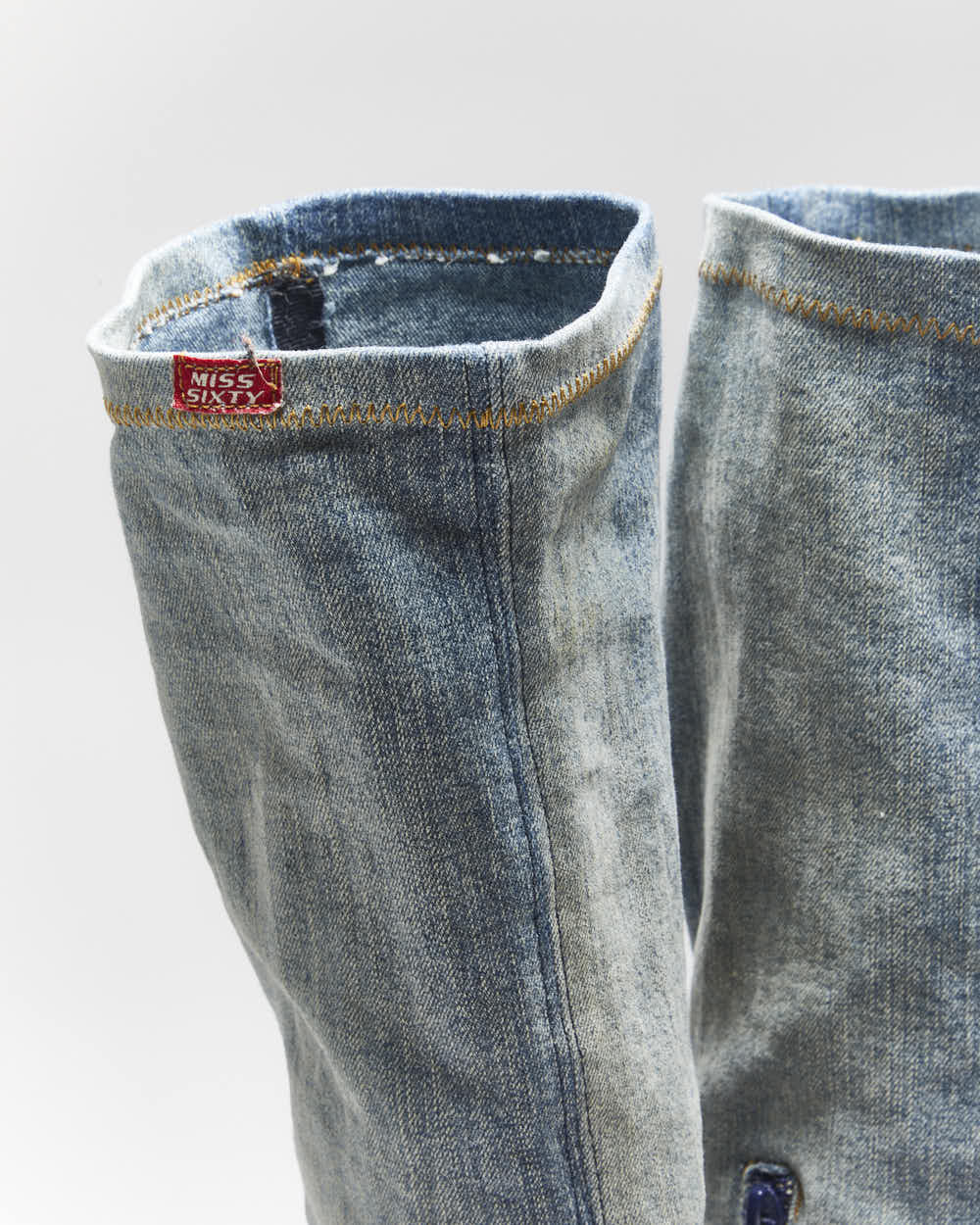 Vintage Y2K 00s Miss Sixty Knee High Denim & Leather Pointed Toe Boots - UK4