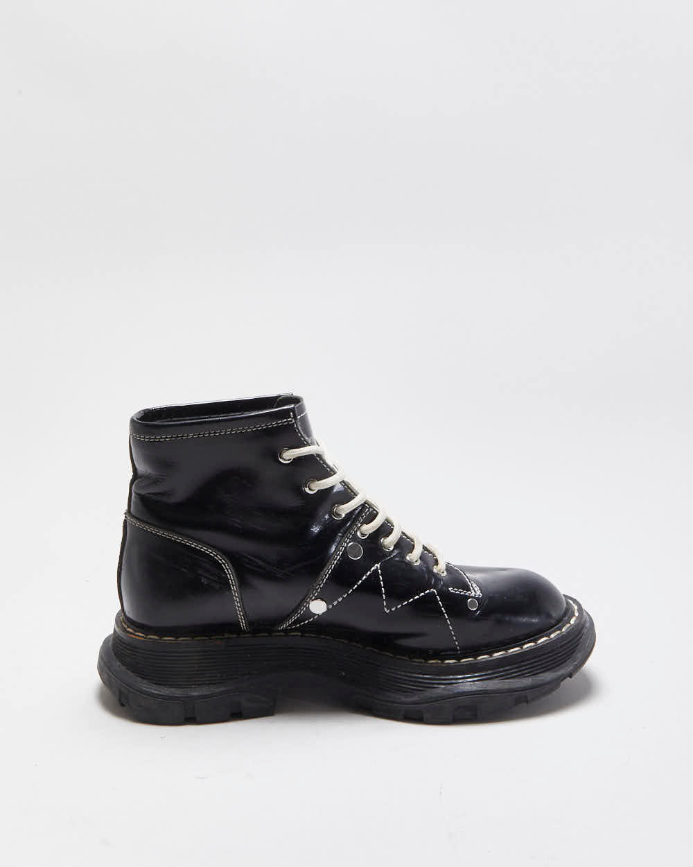 Alexander McQueen Patent Tread Contrast Stitch Boots - UK3