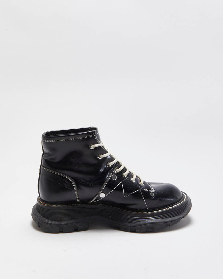 Alexander McQueen Patent Tread Contrast Stitch Boots - UK3