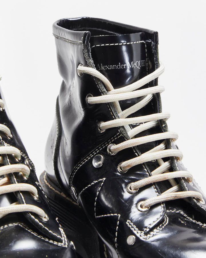 Alexander McQueen Patent Tread Contrast Stitch Boots - UK3
