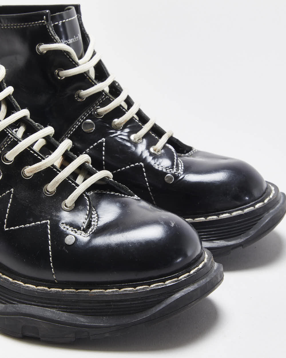 Alexander McQueen Patent Tread Contrast Stitch Boots - UK3