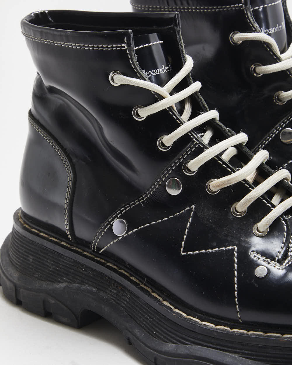 Alexander McQueen Patent Tread Contrast Stitch Boots - UK3