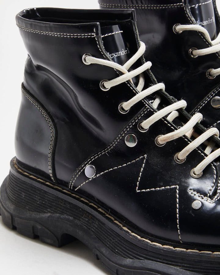 Alexander McQueen Patent Tread Contrast Stitch Boots - UK3
