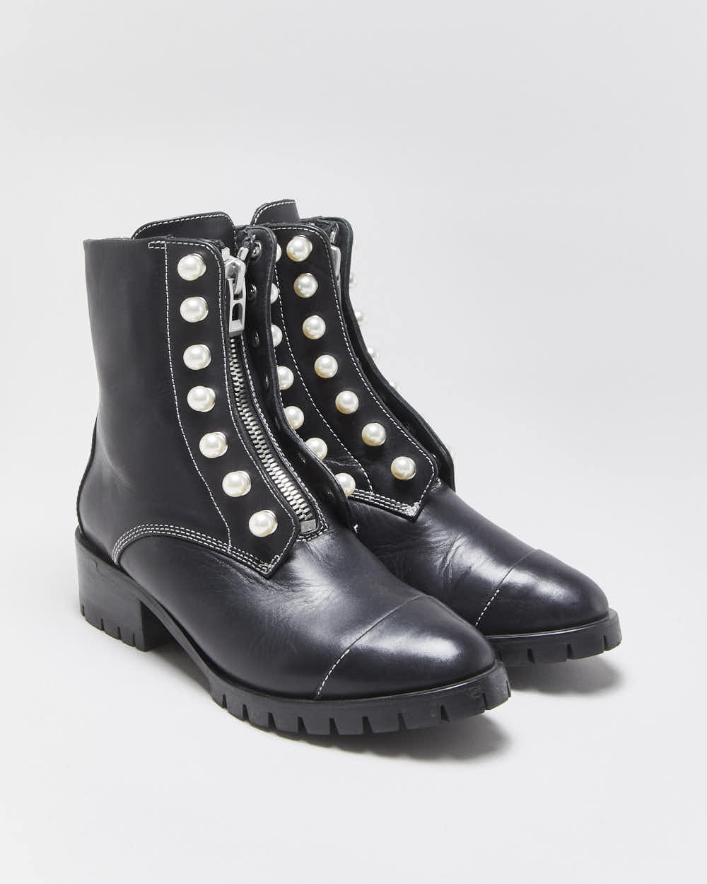 3.1 Philip Lim Women's Leather Lug Pearl Zipper Combat Boots - UK6