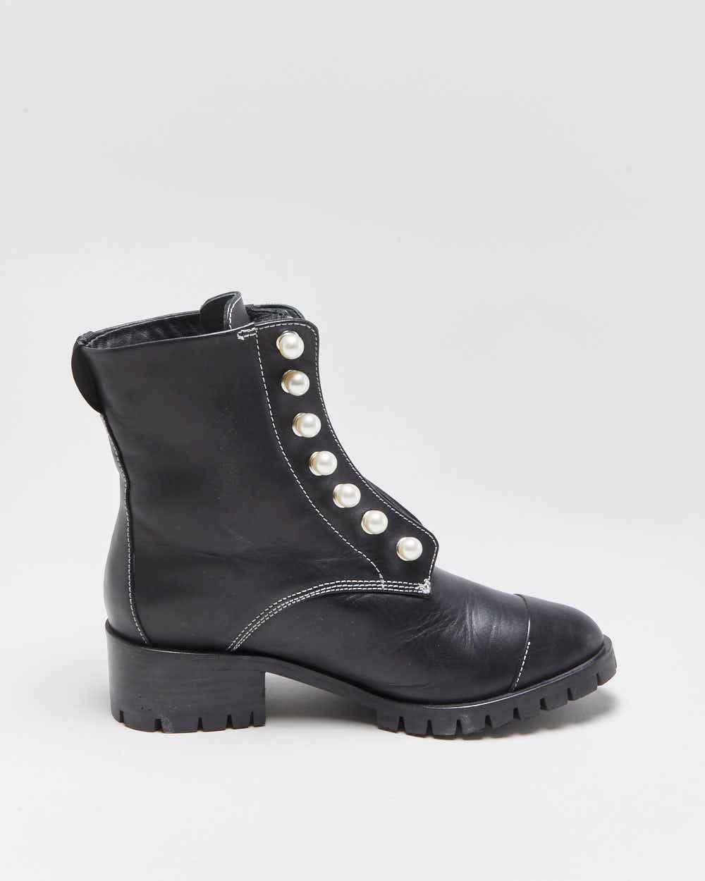 3.1 Philip Lim Women's Leather Lug Pearl Zipper Combat Boots - UK6