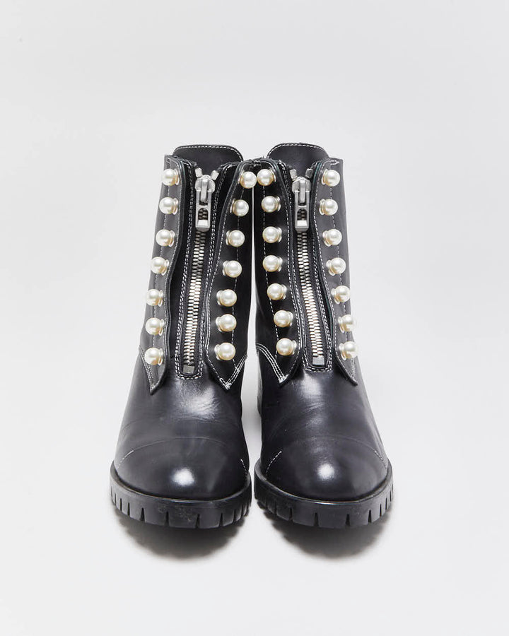 3.1 Philip Lim Women's Leather Lug Pearl Zipper Combat Boots - UK6