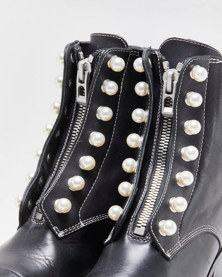 3.1 Philip Lim Women's Leather Lug Pearl Zipper Combat Boots - UK6