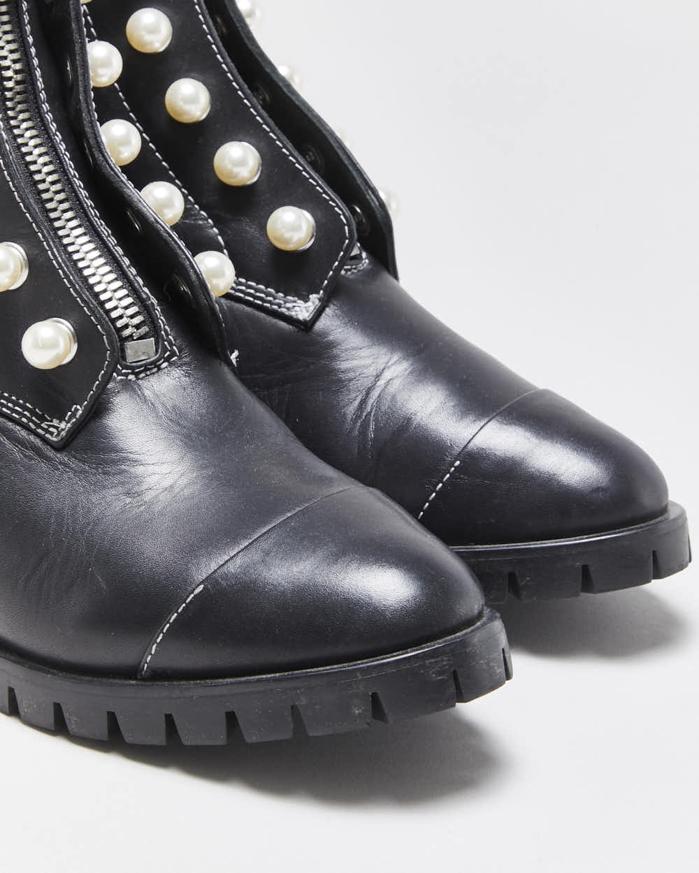 3.1 Philip Lim Women's Leather Lug Pearl Zipper Combat Boots - UK6