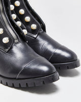 3.1 Philip Lim Women's Leather Lug Pearl Zipper Combat Boots - UK6