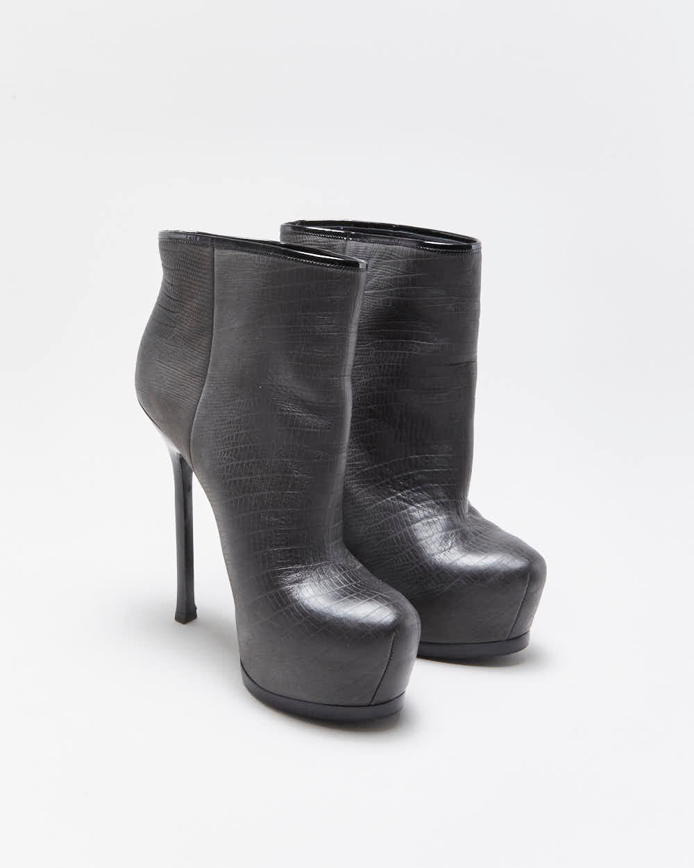 Vintage Y2K 00s Yves Saint Laurent Tribtoo Embossed Tejus Nubuk Leather Platform High Heel Boots - UK3.5