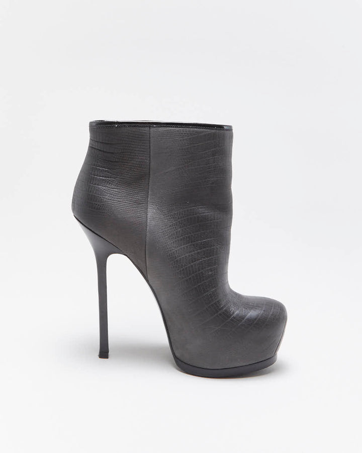 Vintage Y2K 00s Yves Saint Laurent Tribtoo Embossed Tejus Nubuk Leather Platform High Heel Boots - UK3.5