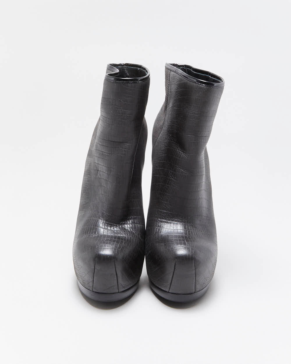 Vintage Y2K 00s Yves Saint Laurent Tribtoo Embossed Tejus Nubuk Leather Platform High Heel Boots - UK3.5