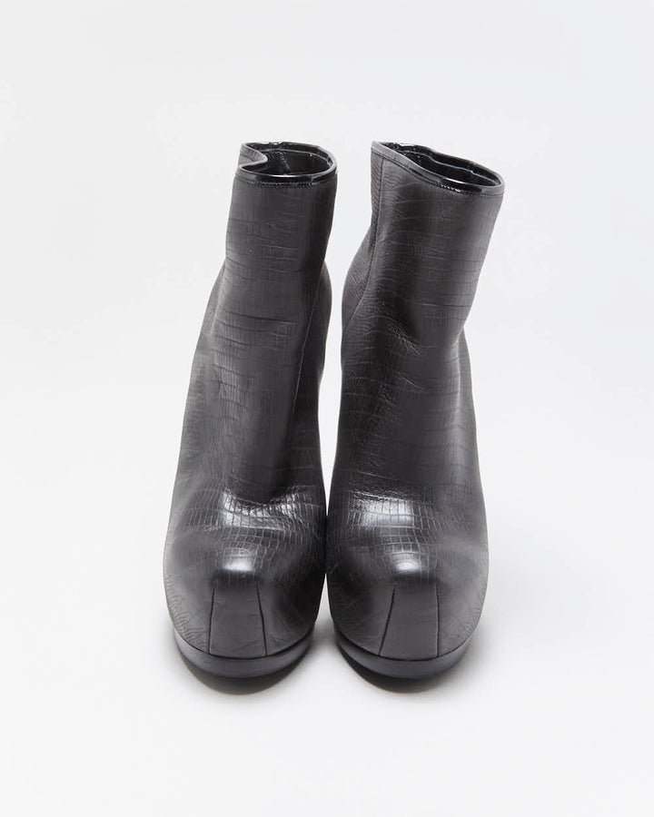 Vintage Y2K 00s Yves Saint Laurent Tribtoo Embossed Tejus Nubuk Leather Platform High Heel Boots - UK3.5