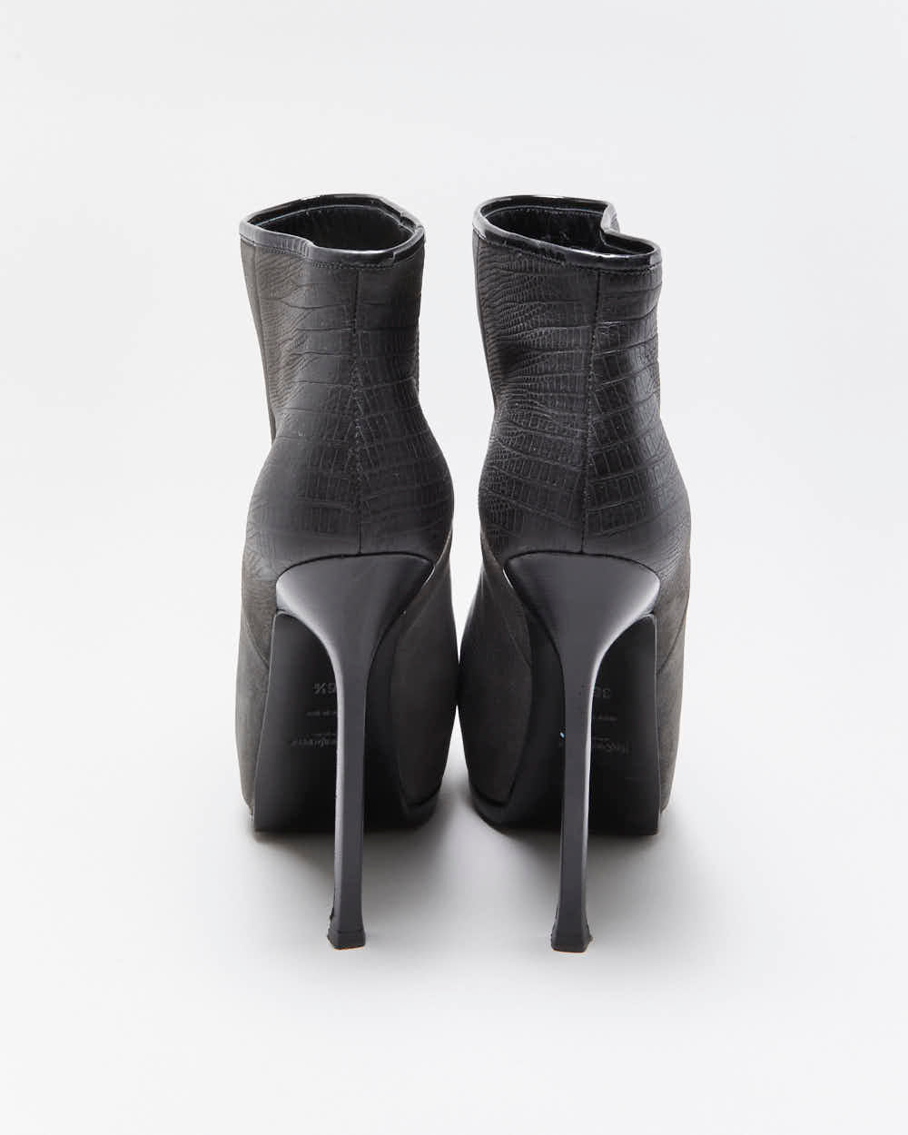 Vintage Y2K 00s Yves Saint Laurent Tribtoo Embossed Tejus Nubuk Leather Platform High Heel Boots - UK3.5