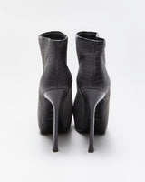 Vintage Y2K 00s Yves Saint Laurent Tribtoo Embossed Tejus Nubuk Leather Platform High Heel Boots - UK3.5