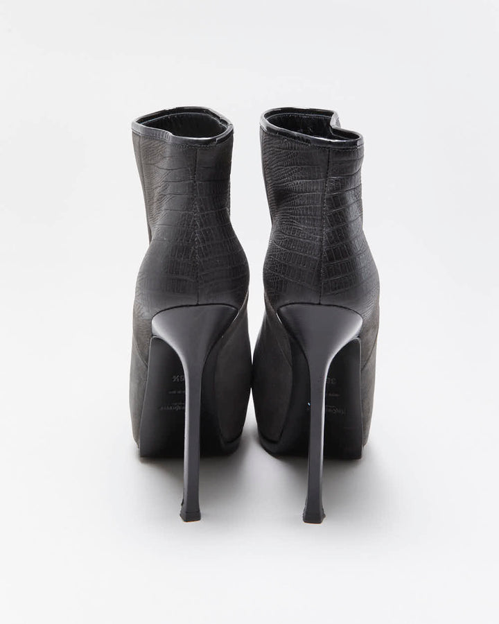 Vintage Y2K 00s Yves Saint Laurent Tribtoo Embossed Tejus Nubuk Leather Platform High Heel Boots - UK3.5