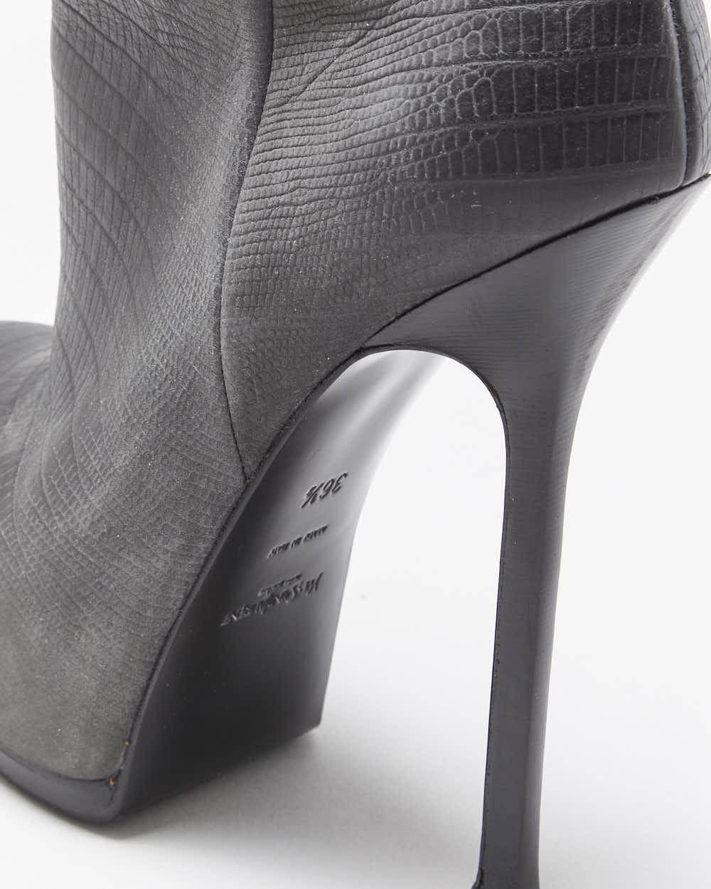 Vintage Y2K 00s Yves Saint Laurent Tribtoo Embossed Tejus Nubuk Leather Platform High Heel Boots - UK3.5
