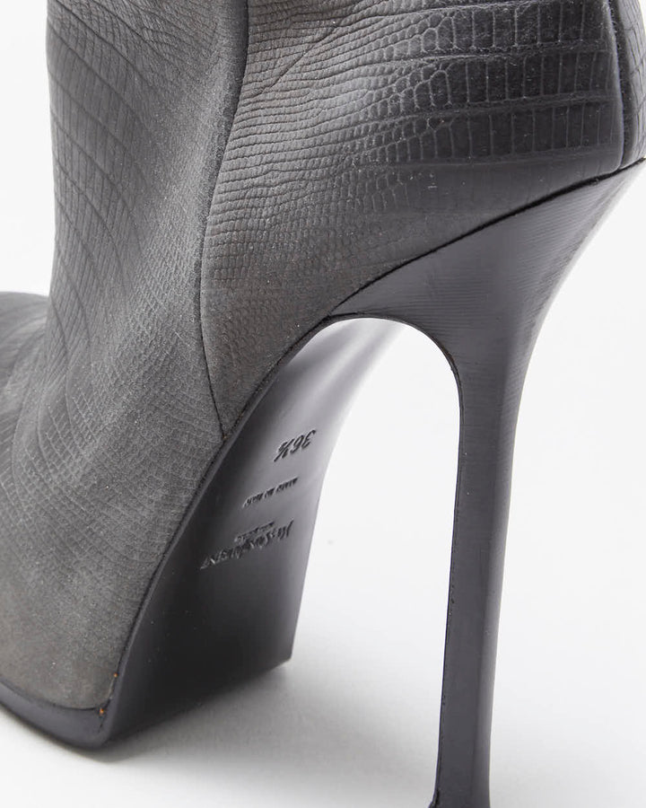 Vintage Y2K 00s Yves Saint Laurent Tribtoo Embossed Tejus Nubuk Leather Platform High Heel Boots - UK3.5