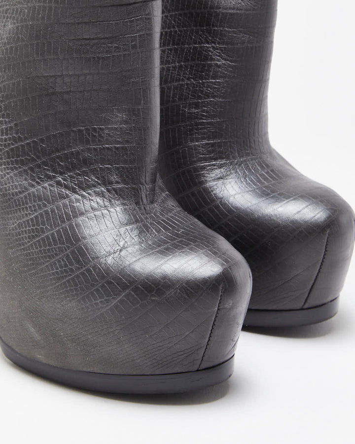 Vintage Y2K 00s Yves Saint Laurent Tribtoo Embossed Tejus Nubuk Leather Platform High Heel Boots - UK3.5