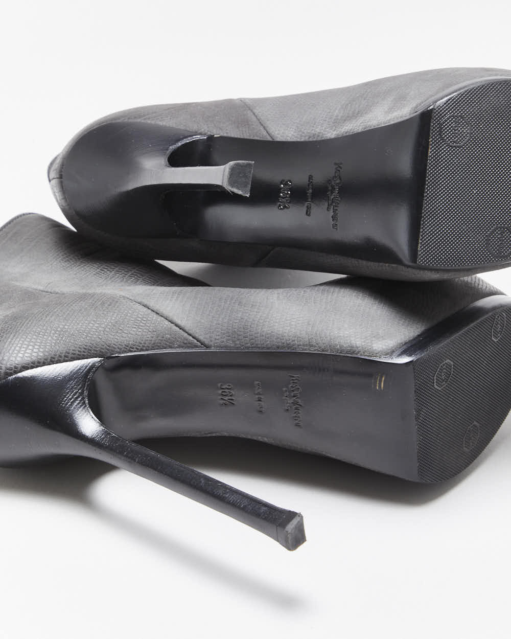 Vintage Y2K 00s Yves Saint Laurent Tribtoo Embossed Tejus Nubuk Leather Platform High Heel Boots - UK3.5