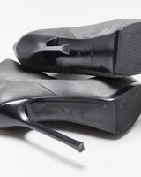 Vintage Y2K 00s Yves Saint Laurent Tribtoo Embossed Tejus Nubuk Leather Platform High Heel Boots - UK3.5