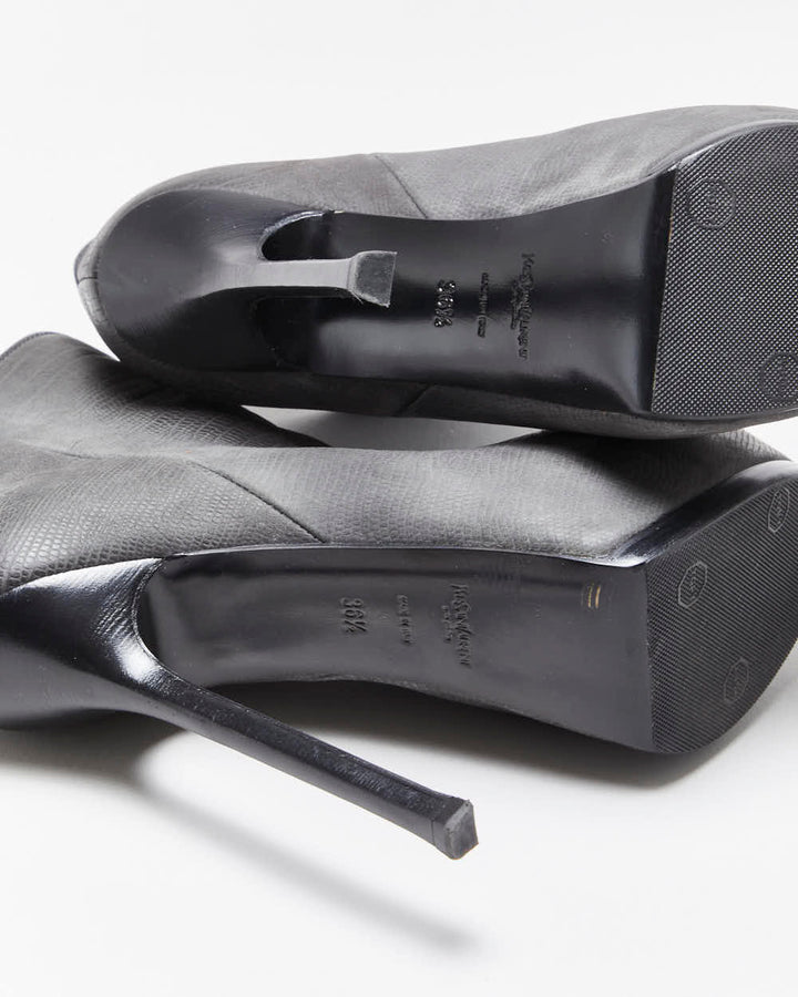 Vintage Y2K 00s Yves Saint Laurent Tribtoo Embossed Tejus Nubuk Leather Platform High Heel Boots - UK3.5