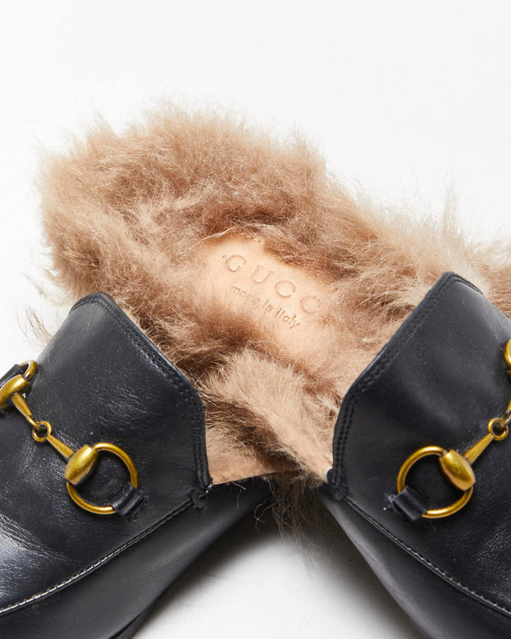 SS2021 Gucci Princetown Women's Leather Horsebit Fur Lined Mules - UK 3