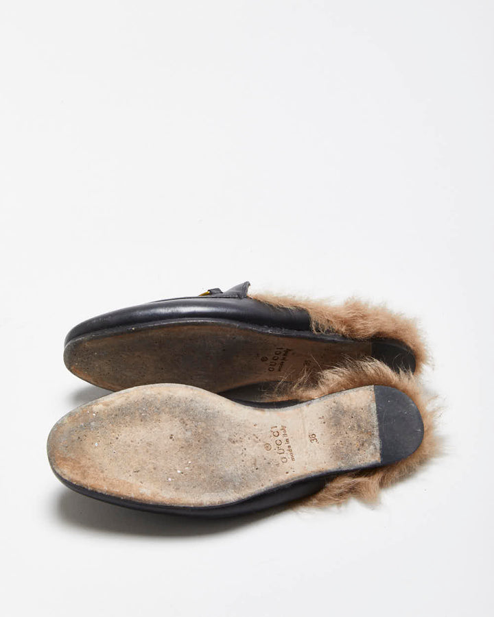 SS2021 Gucci Princetown Women's Leather Horsebit Fur Lined Mules - UK 3