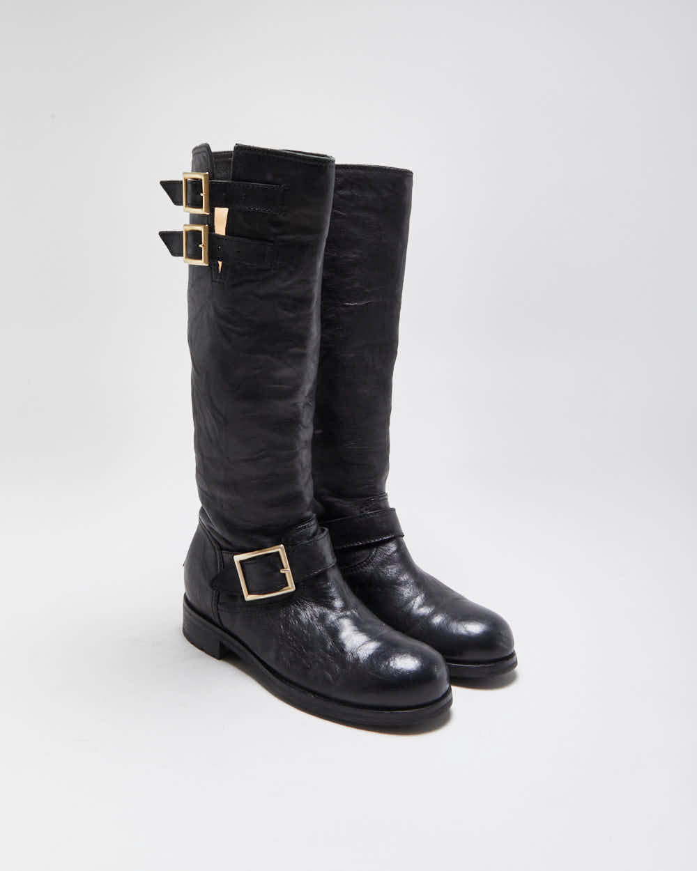 Vintage Y2K 00s Jimmy Choo Yule Leather Knee High Women's Biker Boots - UK3