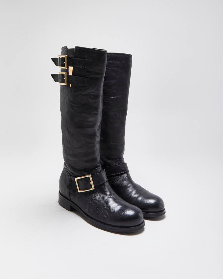 Vintage Y2K 00s Jimmy Choo Yule Leather Knee High Women's Biker Boots - UK3