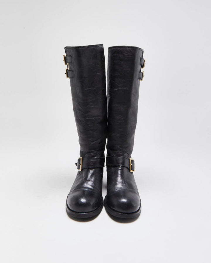 Vintage Y2K 00s Jimmy Choo Yule Leather Knee High Women's Biker Boots - UK3