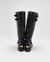 Vintage Y2K 00s Jimmy Choo Yule Leather Knee High Women's Biker Boots - UK3