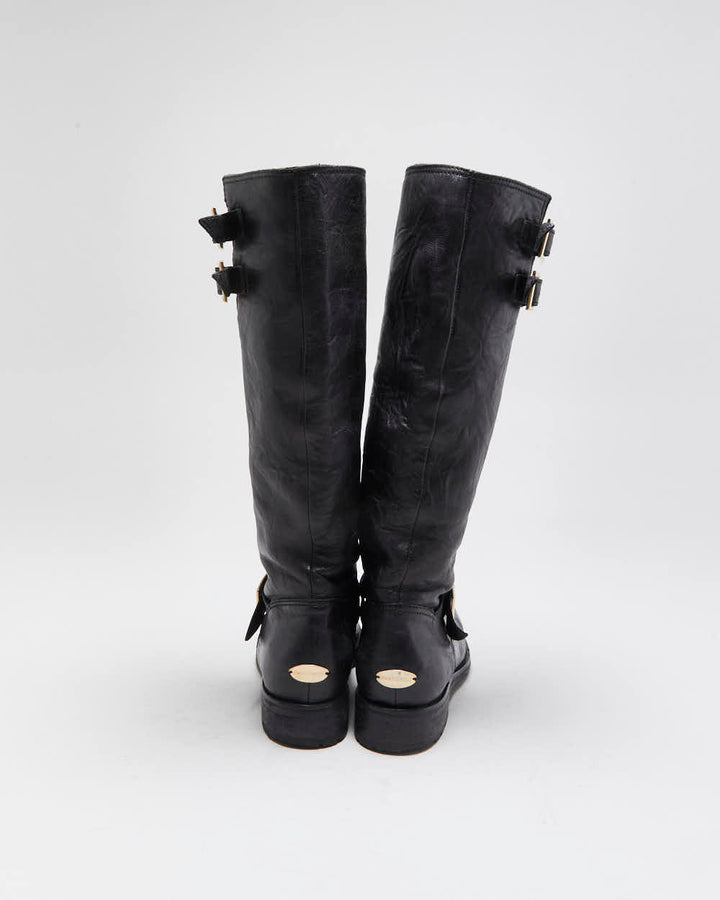 Vintage Y2K 00s Jimmy Choo Yule Leather Knee High Women's Biker Boots - UK3