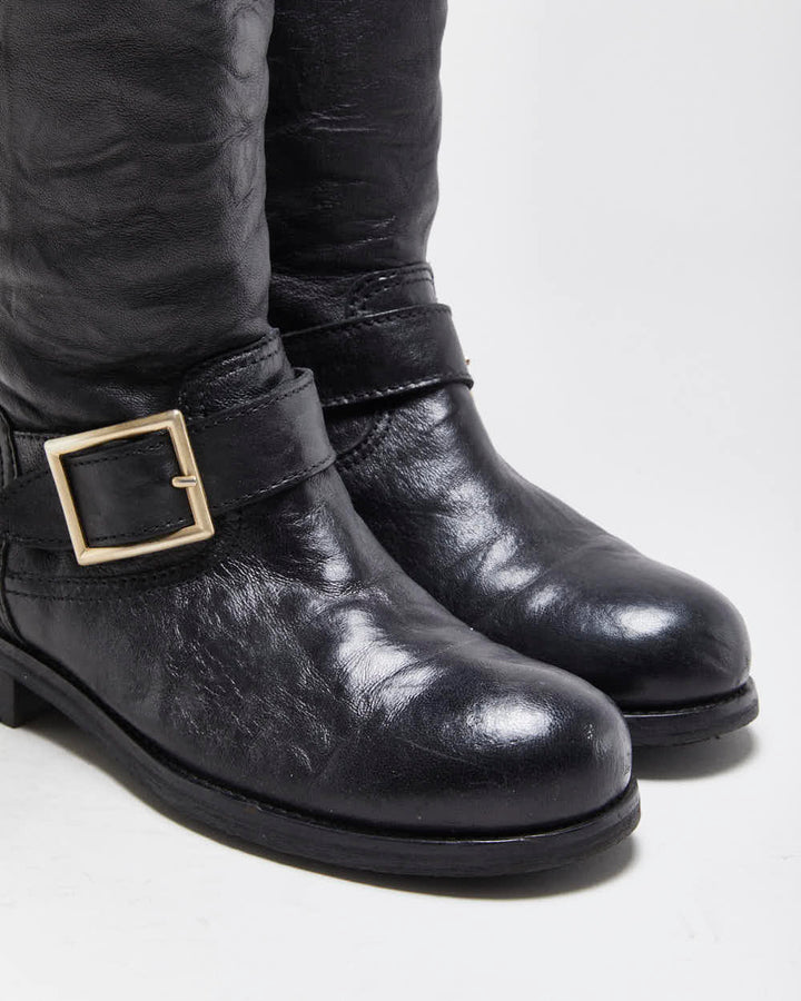 Vintage Y2K 00s Jimmy Choo Yule Leather Knee High Women's Biker Boots - UK3