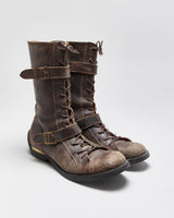Vintage Y2K 00s Mag Distressed Leather Women's Mid Calf Biker Boots - UK7